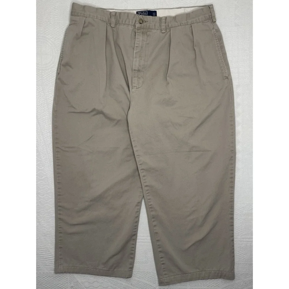 Polo Ralph Lauren Men's Big Andrew Chino Pants Size 38x22 Beige Pleated Relaxed